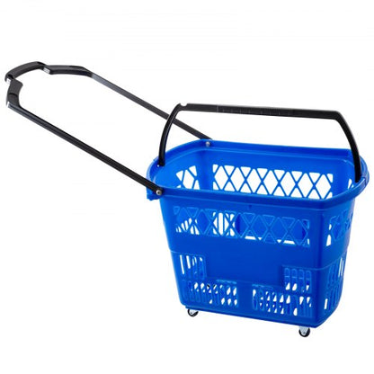6Pack Plastic Rolling Shopping Basket Set With Wheels 75lb Capacity Foldable Handles For Retail Sto 8