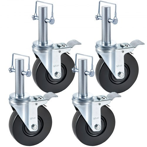 Dual Locking Rubber Scaffold Wheels 5 Solid Round Stem Casters With 280LBS Capacity 360 Swivel For  1