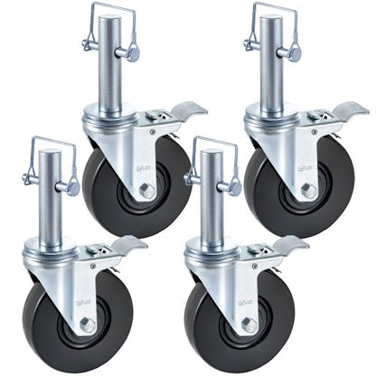 Dual Locking Rubber Scaffold Wheels 5 Solid Round Stem Casters With 280LBS Capacity 360 Swivel For  1
