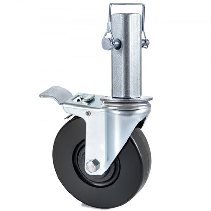 5" Heavy Duty Rubber Swivel Caster Wheels with Dual Locking, 440LBS Capacity per Wheel, 1.25" Square Stem for Industria