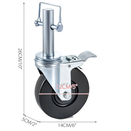 Dual Locking Rubber Scaffold Wheels 5 Solid Round Stem Casters With 280LBS Capacity 360 Swivel For  8
