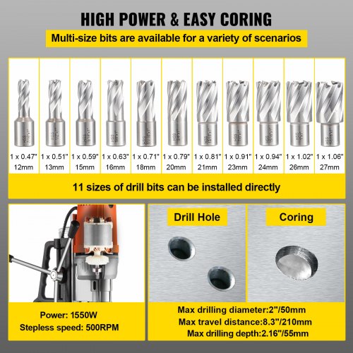 MD50 Magnetic Drill Press With 2Inch Boring Diameter Annular Cutter Machine 2900 LBS  11pc HSS Cutt 3