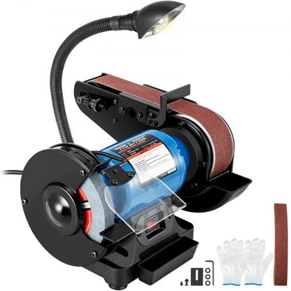 Belt Sander and Disc Sander Combo, Bench Grinder With Durable Steel Base & LED Light, Power for Workshop