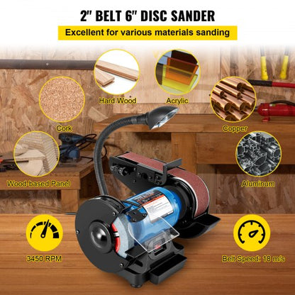 Belt Sander And Disc Sander Combo Bench Grinder With Durable Steel Base  LED Light Power For Worksh 2