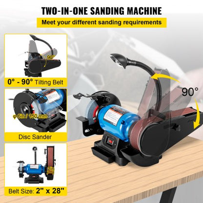 Belt Sander And Disc Sander Combo Bench Grinder With Durable Steel Base  LED Light Power For Worksh 3