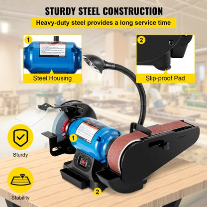 Belt Sander And Disc Sander Combo Bench Grinder With Durable Steel Base  LED Light Power For Worksh 5