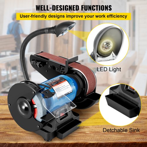 Belt Sander And Disc Sander Combo Bench Grinder With Durable Steel Base  LED Light Power For Worksh 6
