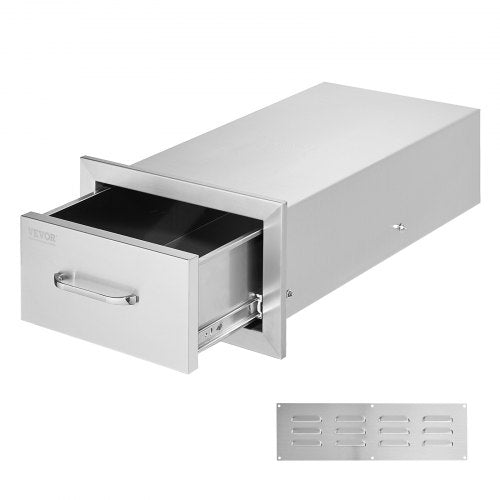 Outdoor Kitchen Drawers Stainless Steel, Flush Mount Double BBQ Drawers with Handle, Outdoor Kitchens & BBQ Island