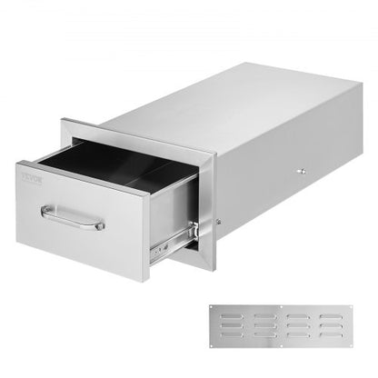 Outdoor Kitchen Drawers Stainless Steel, Flush Mount Double BBQ Drawers with Handle, Outdoor Kitchens & BBQ Island