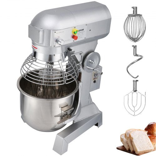 Commercial Food Mixer, Speeds Adjustable Heavy Duty Stand Mixer with Stainless Steel Bowl, Dough Hook, Beater & Whisk