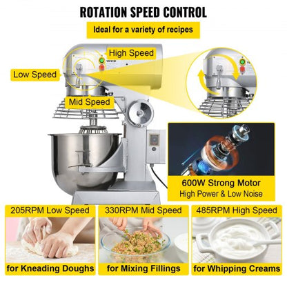 Commercial Food Mixer Speeds Adjustable Heavy Duty Stand Mixer With Stainless Steel Bowl Dough Hook 4
