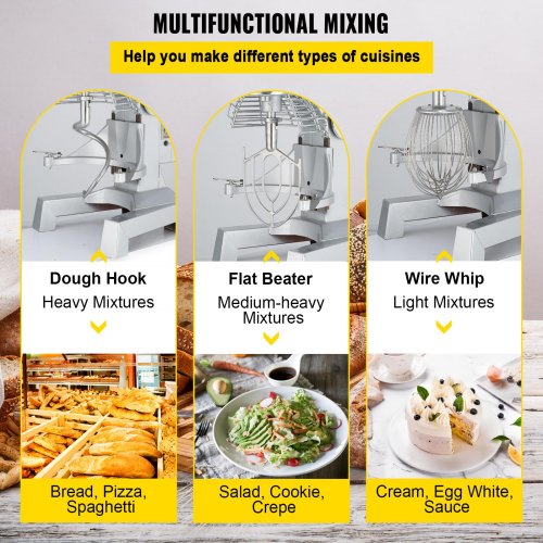 Commercial Food Mixer Speeds Adjustable Heavy Duty Stand Mixer With Stainless Steel Bowl Dough Hook 5