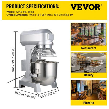 Commercial Food Mixer Speeds Adjustable Heavy Duty Stand Mixer With Stainless Steel Bowl Dough Hook 7