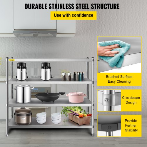 Stainless Steel Shelving Tier Adjustable Shelf Storage Unit Heavy Duty Shelving For Kitchen Garage  4