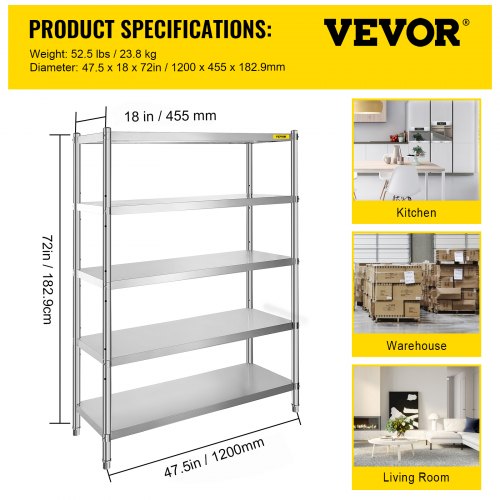 Stainless Steel Shelves HeavyDuty Adjustable Storage Rack Shelf For Kitchen Garage  Commercial Use 7