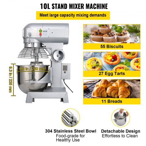 Commercial Food Mixer Speeds Adjustable RPM Heavy Duty With Stainless Steel Bowl Dough Hooks Beater 3