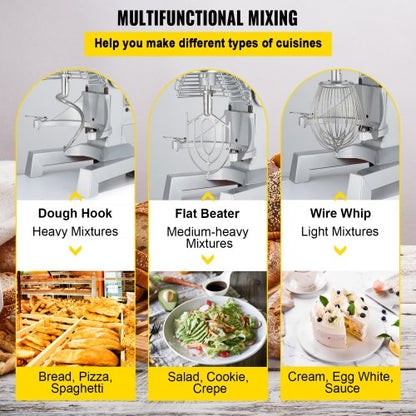 Heavy Duty Commercial Food Mixer Speed Stand Mixer With Stainless Steel Bowl Dough Hook  Whisk 5