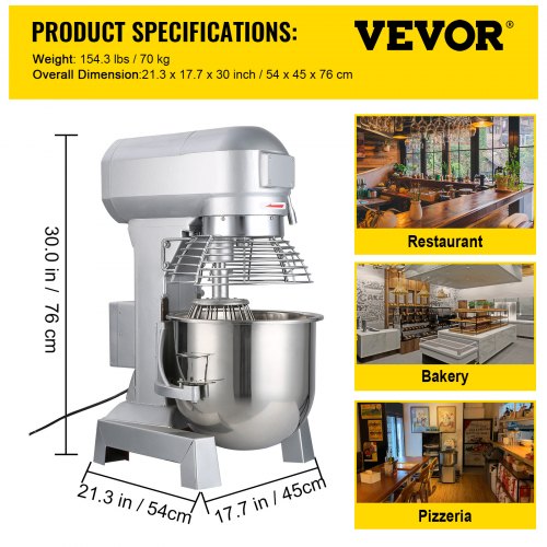 Heavy Duty Commercial Food Mixer Speed Stand Mixer With Stainless Steel Bowl Dough Hook  Whisk 7