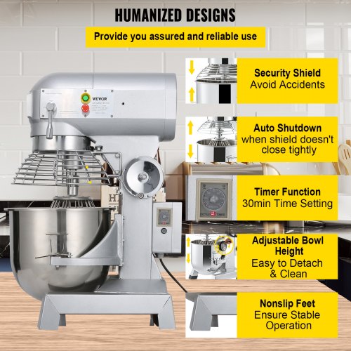 Commercial Food Mixer Speed Heavy Duty Stand Mixer With Stainless Steel Bowl Dough Hook Whisk Beate 6