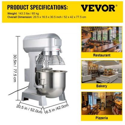 Commercial Food Mixer Speed Heavy Duty Stand Mixer With Stainless Steel Bowl Dough Hook Whisk Beate 7