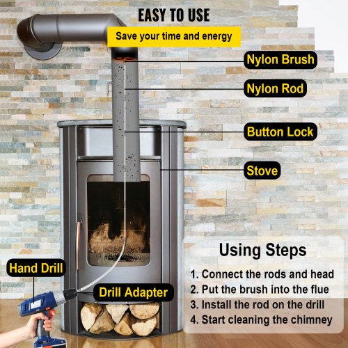 Rotary Chimney Cleaning Kit Driven By Drill Chimney Brush Kit With Nylon Flexible Rods For Fireplac 5