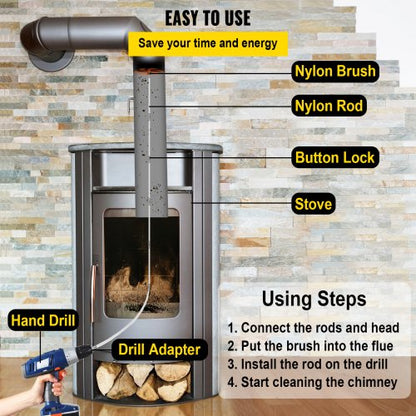 Rotary Chimney Cleaning Kit Driven By Drill Chimney Brush Kit With Nylon Flexible Rods For Fireplac 5