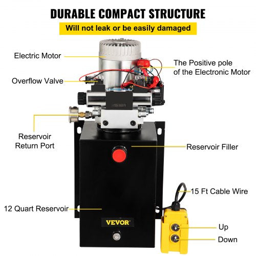 12V Hydraulic Power Unit DoubleActing Electric Hydraulic Pump With Brass Pressure Gauge For Dump Tr 5