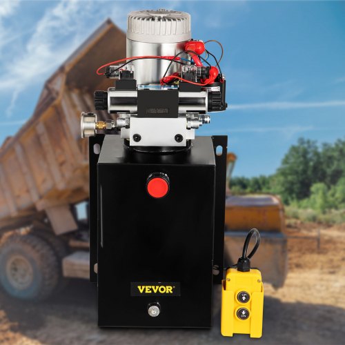 12V Hydraulic Power Unit, Double-Acting Electric Hydraulic Pump with Brass Pressure Gauge for Dump Trailers.