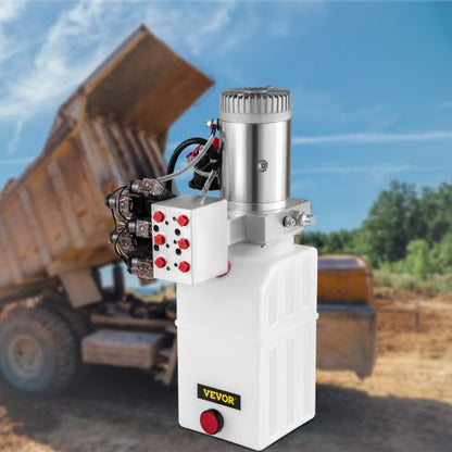 6-Way Hydraulic Pump 12V, 6 Quart Double Acting Dump Trailer Control Kit (3200 PSI) with Remote