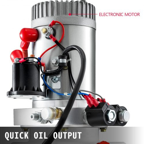 6 Quart Double Acting Hydraulic Pump, Dump Trailer Power Unit for Unloading & Repair (Plastic Tank)