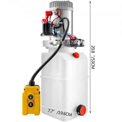 6 Quart Double Acting Hydraulic Pump, Dump Trailer Power Unit for Unloading & Repair (Plastic Tank)