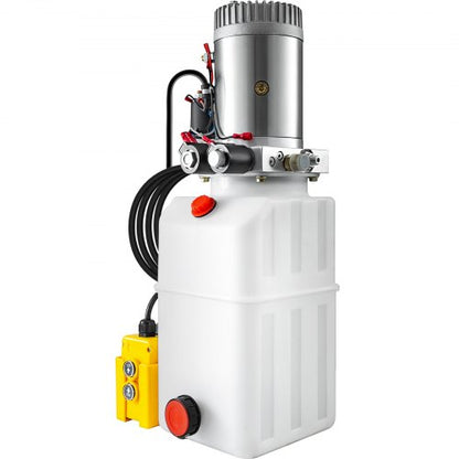 6 Quart Double Acting Hydraulic Pump, Dump Trailer Power Unit for Unloading & Repair (Plastic Tank)