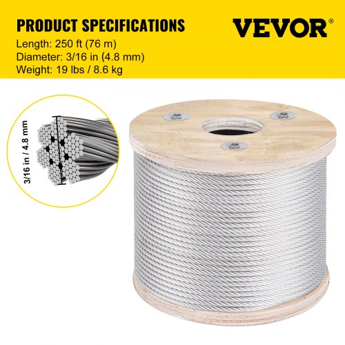 316 Stainless Steel Aircraft Cable 7x19 Strand Construction 250ft For Deck Rail Balusters Stair Han 7