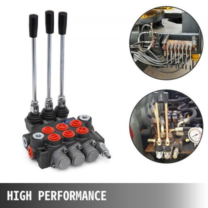3 Spool Hydraulic Directional Control Valve, 11 GPM Double Acting Valve for Tractors & Loaders (3600 PSI)