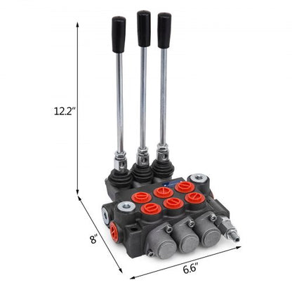 3 Spool Hydraulic Directional Control Valve, 11 GPM Double Acting Valve for Tractors & Loaders (3600 PSI)