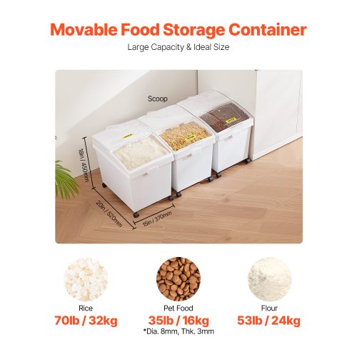 3Pack White Shelf Ingredient Bin With Scoop  Sliding Lid Commercial Storage Bins For Dry Food Rice  2
