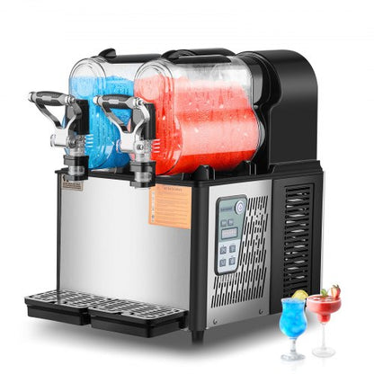 Commercial Slushy Machine with Tanks, Stainless Steel Frozen Drink Maker for Margarita, Juice & Cold Drinks, Automatic