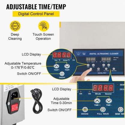 30L Professional Ultrasonic Parts Cleaner with Heater & Timer, Dual Frequency (28/40kHz) for Dental Instruments.