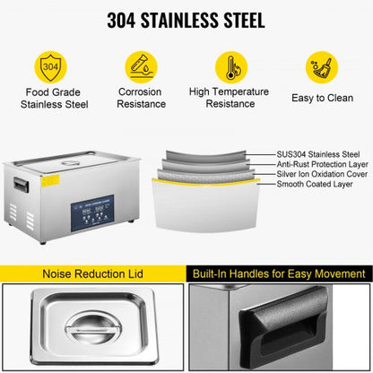 30L Professional Ultrasonic Parts Cleaner with Heater & Timer, Dual Frequency (28/40kHz) for Dental Instruments.