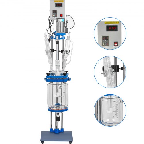5L Lab Jacketed Glass Reactor, Digital Display Reaction Vessel for Chemistry & Distillation (0-1200RPM)