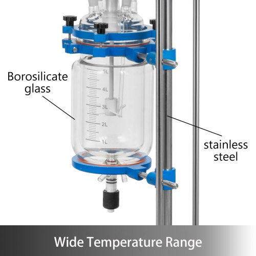 5L Lab Jacketed Glass Reactor, Digital Display Reaction Vessel for Chemistry & Distillation (0-1200RPM)