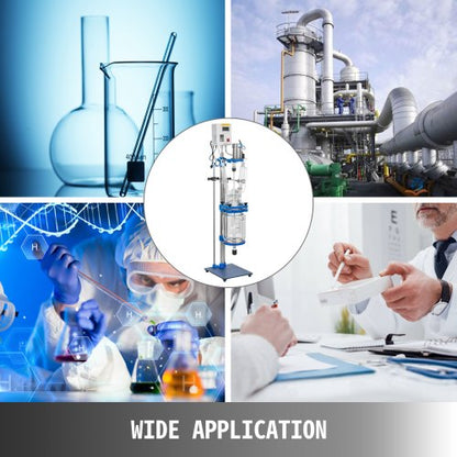 5L Lab Jacketed Glass Reactor, Digital Display Reaction Vessel for Chemistry & Distillation (0-1200RPM)