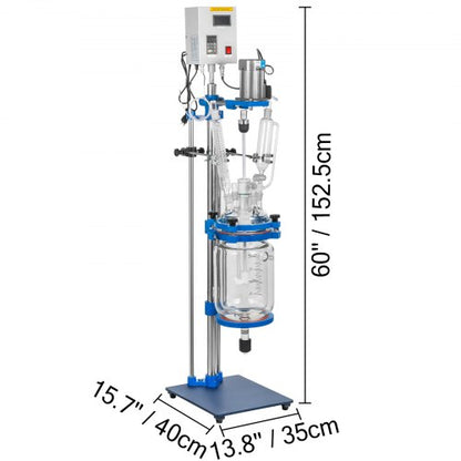 5L Lab Jacketed Glass Reactor, Digital Display Reaction Vessel for Chemistry & Distillation (0-1200RPM)