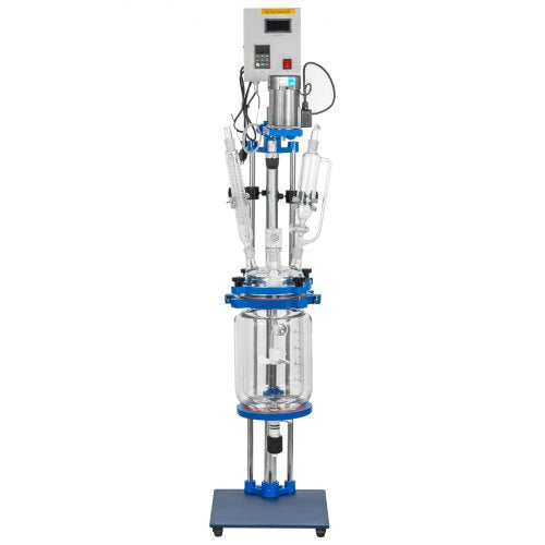 5L Lab Jacketed Glass Reactor, Digital Display Reaction Vessel for Chemistry & Distillation (0-1200RPM)