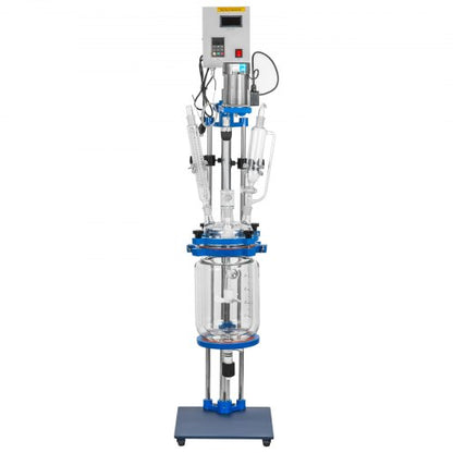 5L Lab Jacketed Glass Reactor, Digital Display Reaction Vessel for Chemistry & Distillation (0-1200RPM)