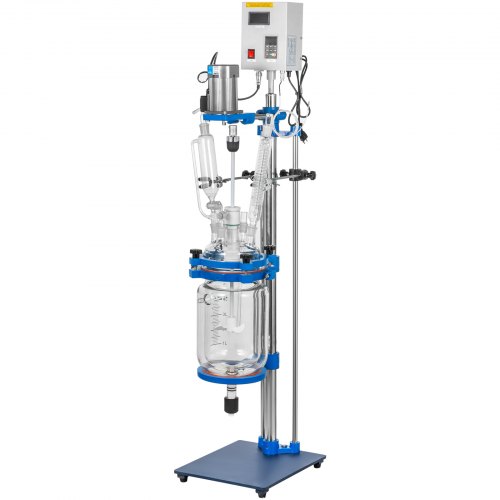 5L Lab Jacketed Glass Reactor, Digital Display Reaction Vessel for Chemistry & Distillation (0-1200RPM)