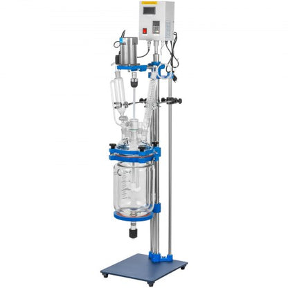 5L Lab Jacketed Glass Reactor, Digital Display Reaction Vessel for Chemistry & Distillation (0-1200RPM)