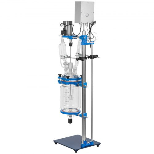 5L Lab Jacketed Glass Reactor, Digital Display Reaction Vessel for Chemistry & Distillation (0-1200RPM)