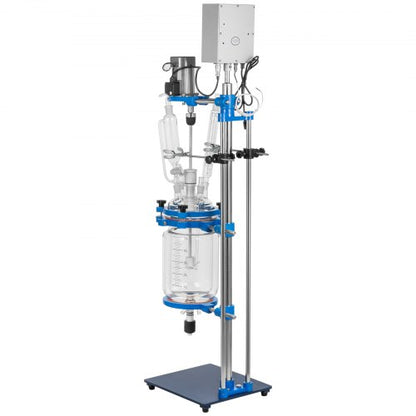 5L Lab Jacketed Glass Reactor, Digital Display Reaction Vessel for Chemistry & Distillation (0-1200RPM)