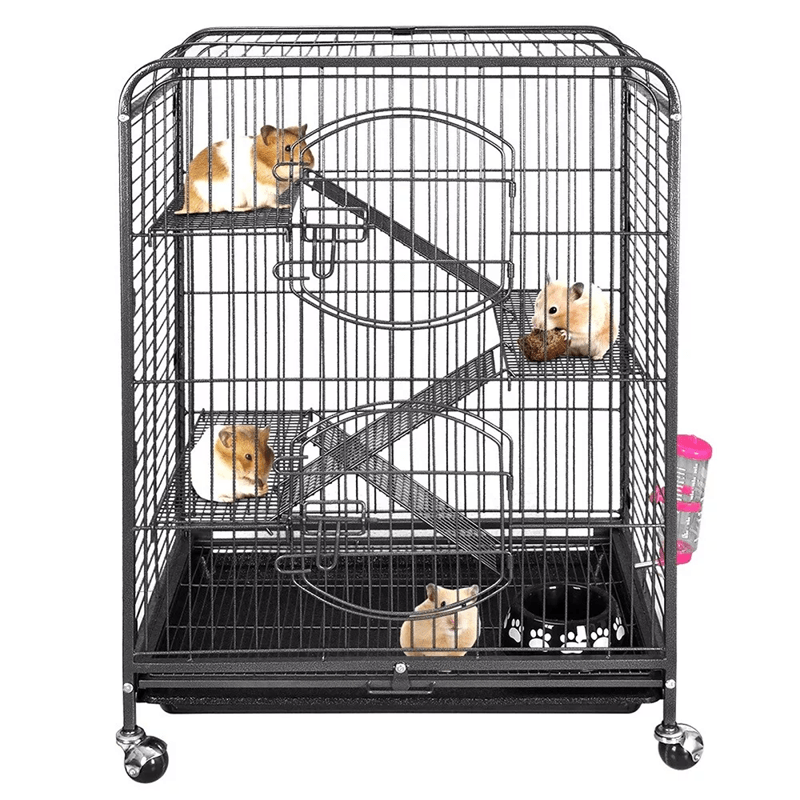 Multi Level Ferret Cage for Small Pets with 4 Tiers and Rolling Base